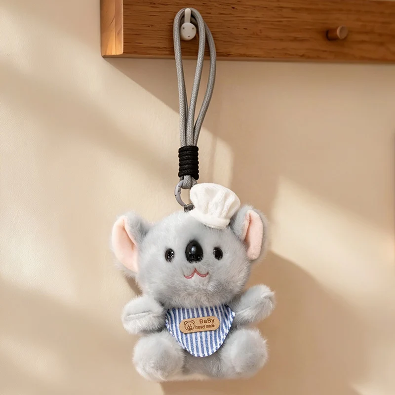 Plush Calico Cat Strawberry Mini Bag Charm Keychain with Soft Rope Loop & Metal Clip Stornfield