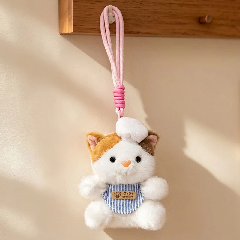 Plush Calico Cat Strawberry Mini Bag Charm Keychain with Soft Rope Loop & Metal Clip Stornfield