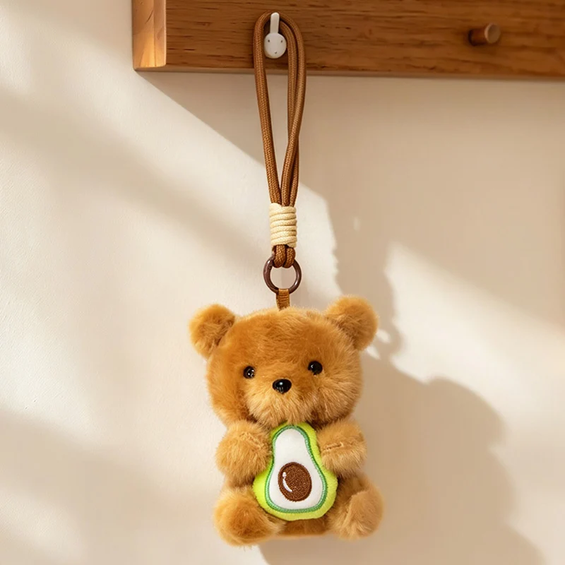 Plush Calico Cat Strawberry Mini Bag Charm Keychain with Soft Rope Loop & Metal Clip Stornfield