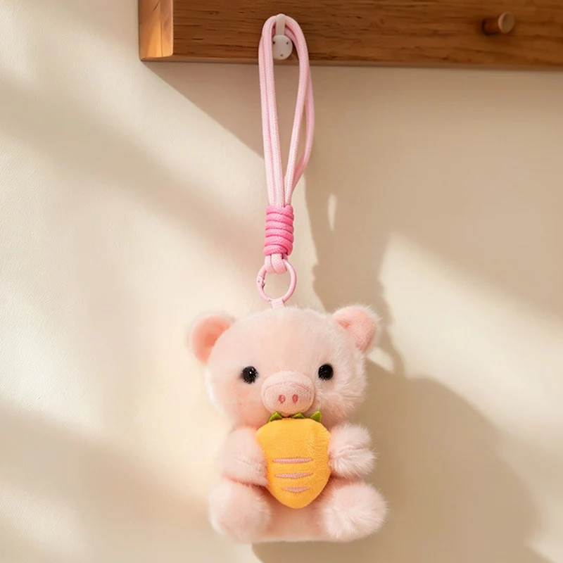 Plush Calico Cat Strawberry Mini Bag Charm Keychain with Soft Rope Loop & Metal Clip Stornfield