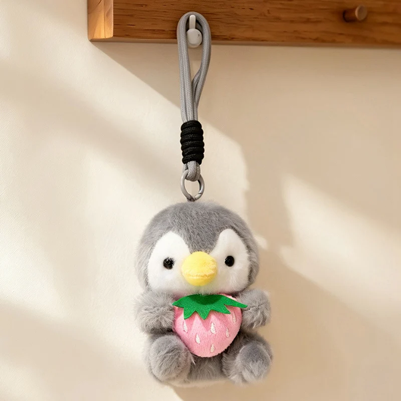 Plush Calico Cat Strawberry Mini Bag Charm Keychain with Soft Rope Loop & Metal Clip Stornfield