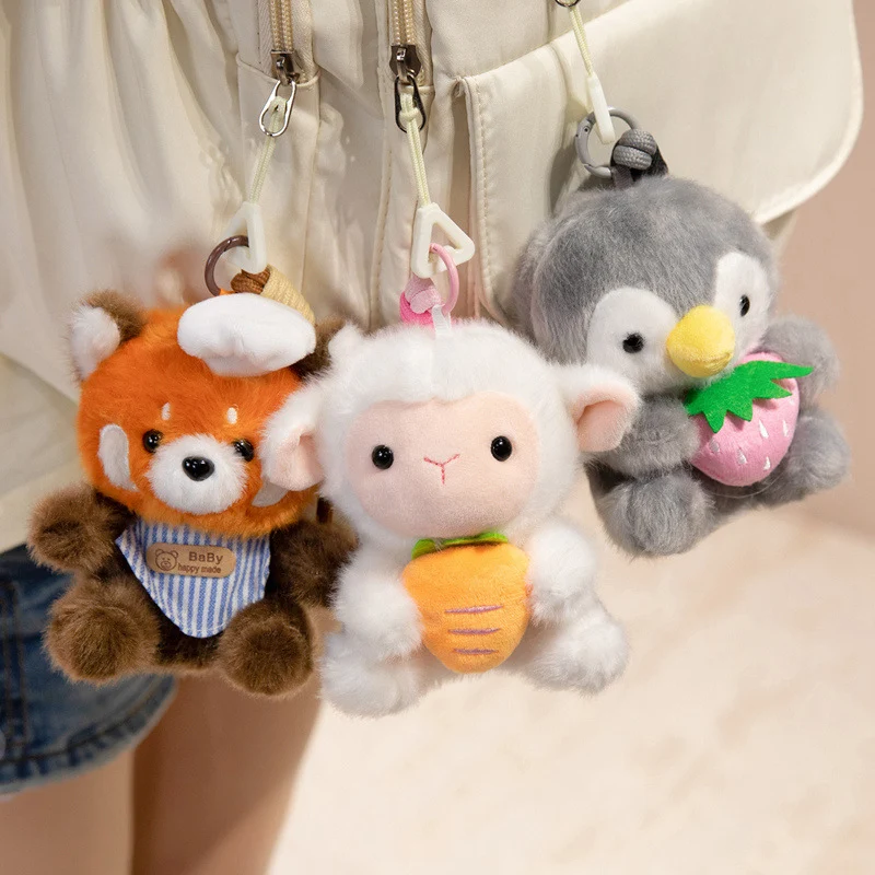 Plush Calico Cat Strawberry Mini Bag Charm Keychain with Soft Rope Loop & Metal Clip Stornfield