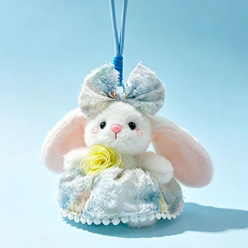Plush Bunny Bag Charm Keychain with Decorative Bow and Floral Dress Stornfield