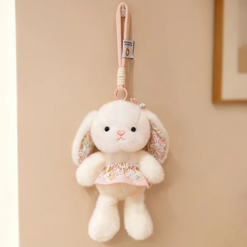 Plush Bunny Bag Charm Keychain with Decorative Bow and Floral Dress Stornfield