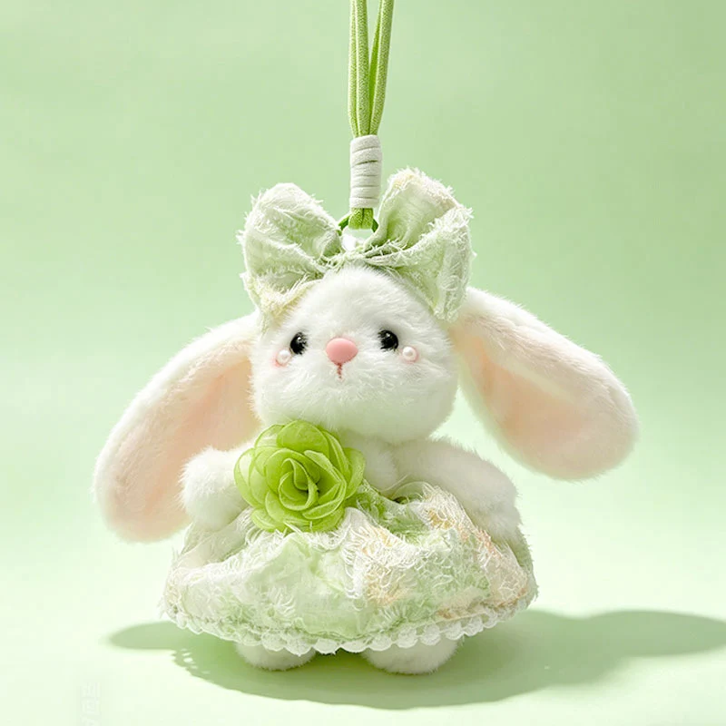 Plush Bunny Bag Charm Keychain with Decorative Bow and Floral Dress Stornfield