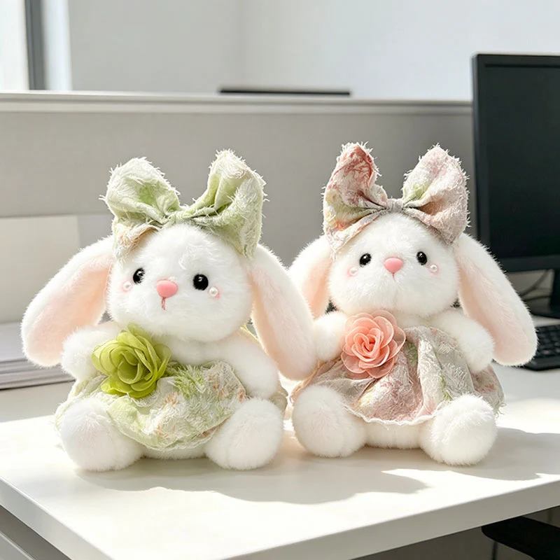 Plush Bunny Bag Charm Keychain with Decorative Bow and Floral Dress Stornfield