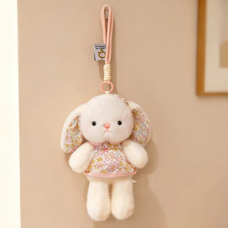 Plush Bunny Bag Charm Keychain with Decorative Bow and Floral Dress Stornfield