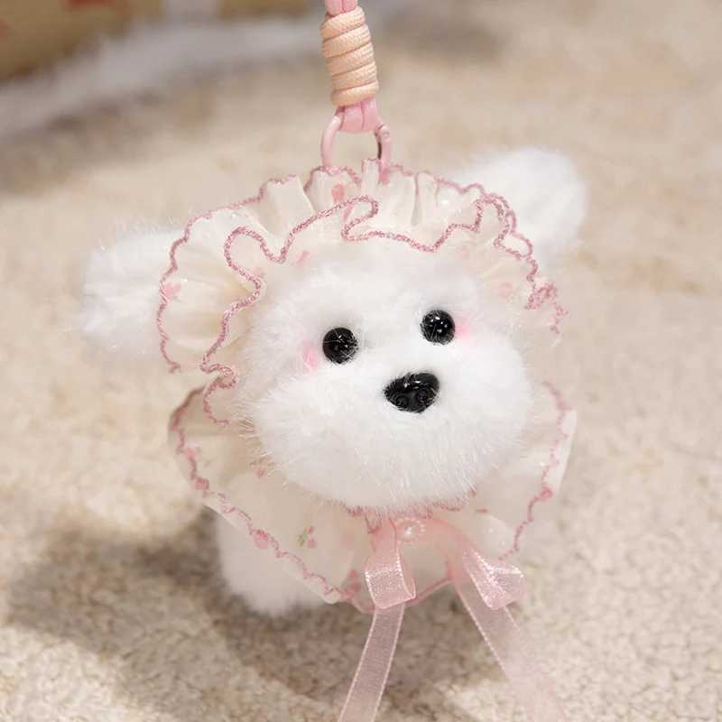 Fluffy Bunny Bag Charm Keychain with Faux-Fur Plush Body and Decorative Resin Accent Stornfield