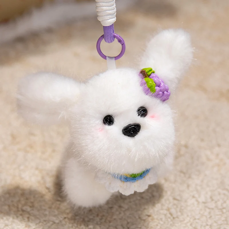 Fluffy Bunny Bag Charm Keychain with Faux-Fur Plush Body and Decorative Resin Accent Stornfield