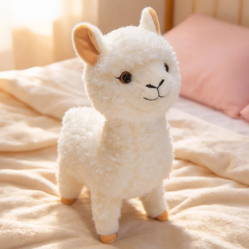 Standing Curly-Fur Alpaca Plush Cuddle Companion with Embroidered Face Stornfield