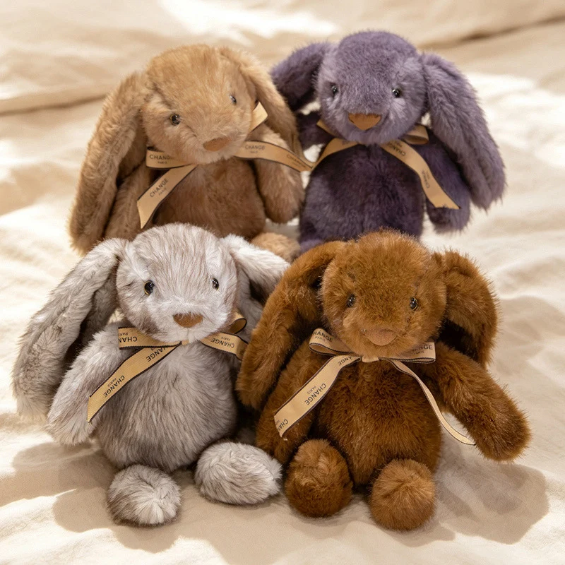 Squat Plush Bunny Cuddle Doll with Long Dropped Ears, Weighted Base & Grosgrain Ribbon Stornfield