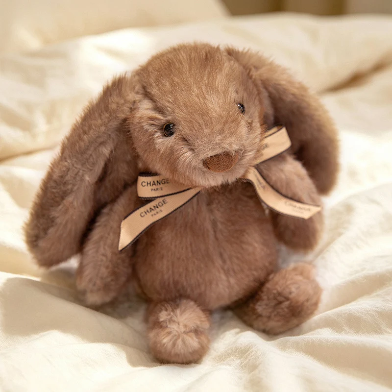 Squat Plush Bunny Cuddle Doll with Long Dropped Ears, Weighted Base & Grosgrain Ribbon Stornfield