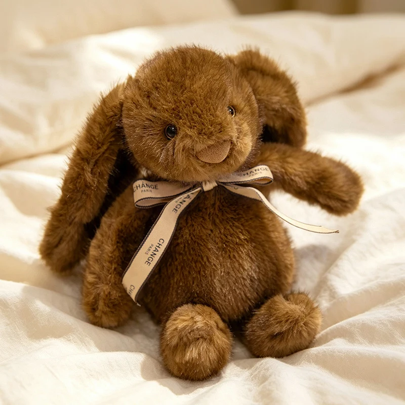 Squat Plush Bunny Cuddle Doll with Long Dropped Ears, Weighted Base & Grosgrain Ribbon Stornfield