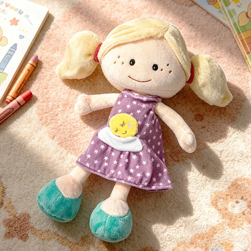 Soft Plush Doll with Embroidered Face, Star-Pattern Dress and Cuddly Pigtails Stornfield