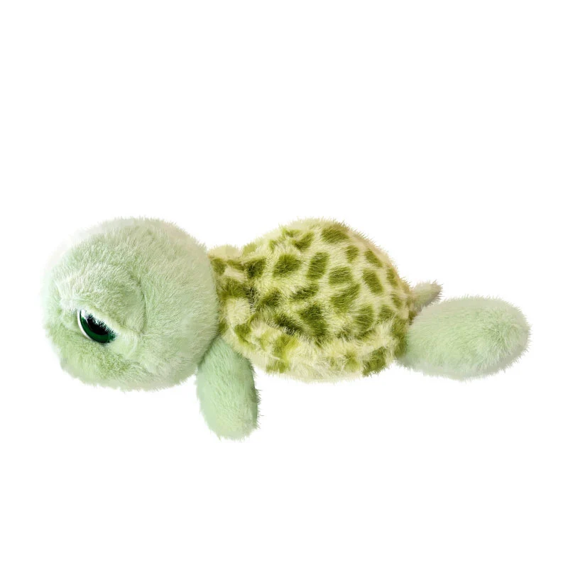 Soft Lying Plush Sea Turtle Cuddle Pillow with Patterned Faux-Fur Shell & Oversized Shiny Eyes Stornfield