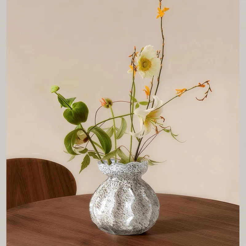 Handblown Scalloped-Rim Textured Glass Accent Vase Stornfield