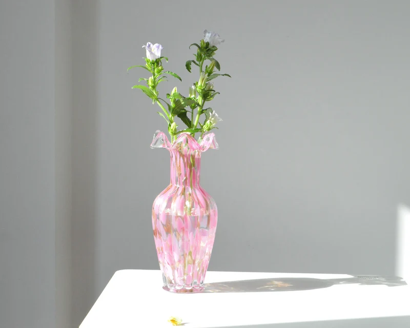 Handblown Ruffled-Rim Bulbous Art Glass Bud Vase Stornfield