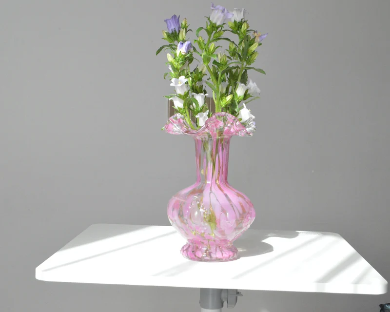 Handblown Ruffled-Rim Bulbous Art Glass Bud Vase Stornfield