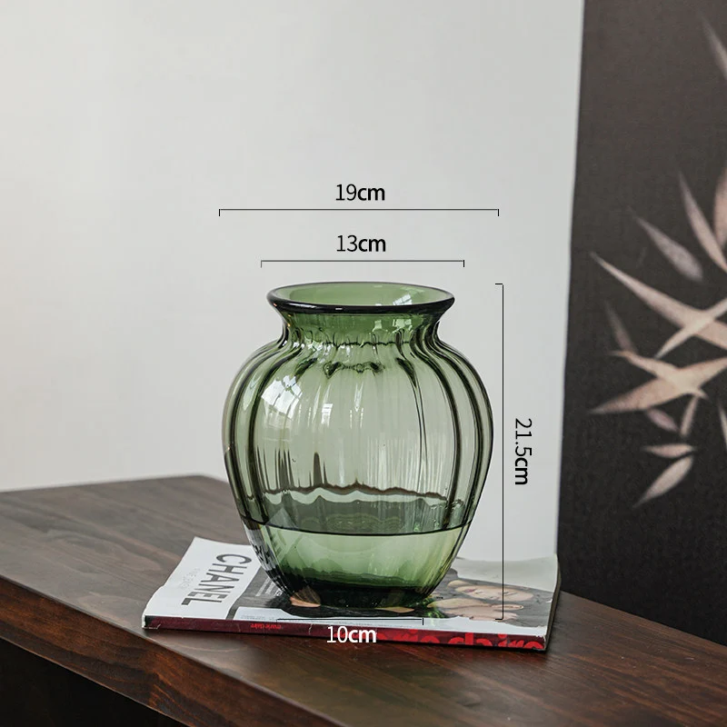 Handblown Ribbed Smoky Glass Bulb Vase with Narrow Neck Stornfield