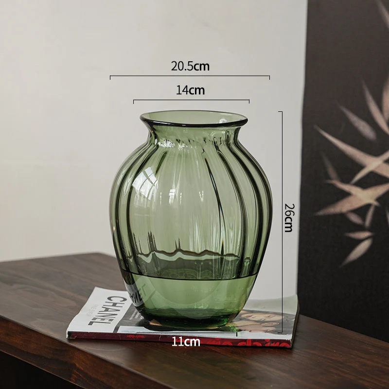 Handblown Ribbed Smoky Glass Bulb Vase with Narrow Neck Stornfield