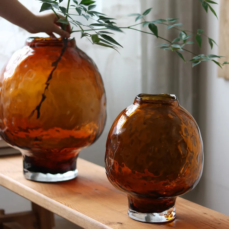 Handblown Organic Mushroom-Shaped Pedestal Vase with Thick Base Stornfield