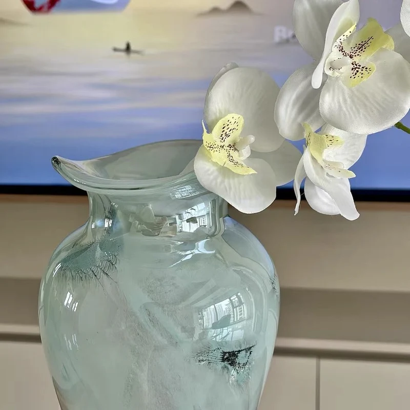 Handblown Opaline Elongated Bulb Decorative Glass Vase with Flared Lip Stornfield