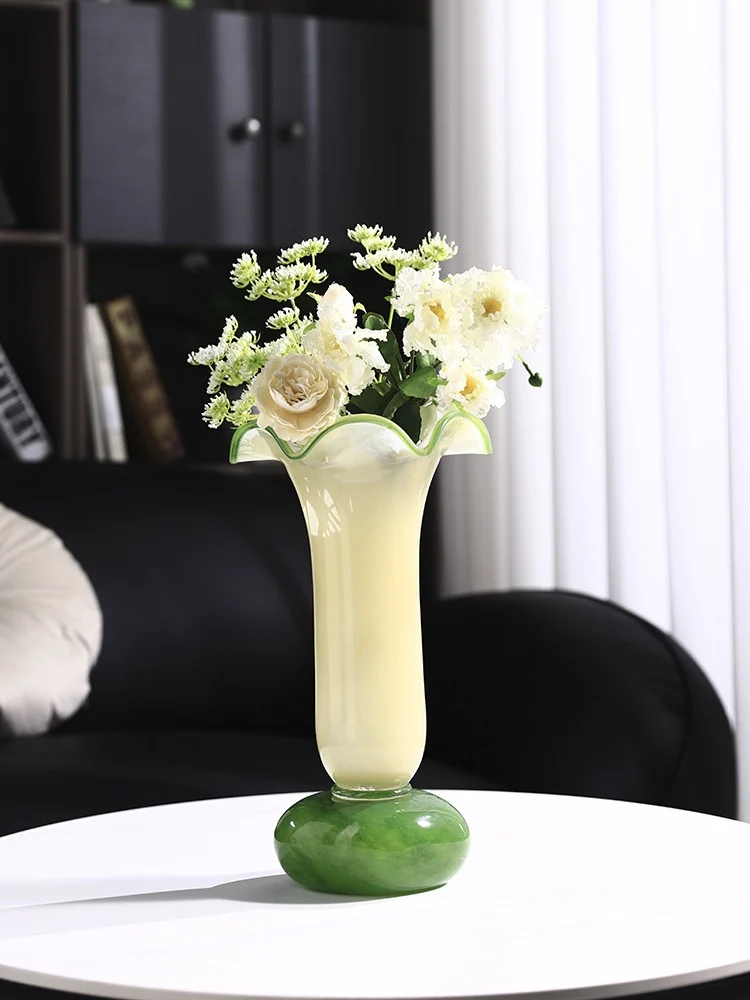Handblown Fluted Pedestal Art Glass Trumpet Vase Stornfield
