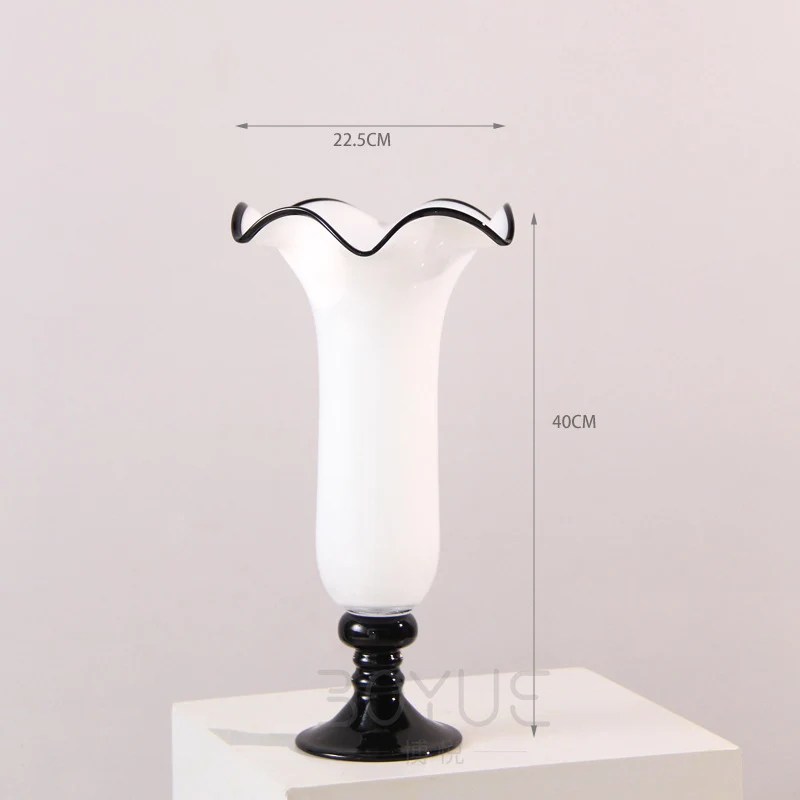 Handblown Fluted Pedestal Art Glass Trumpet Vase Stornfield
