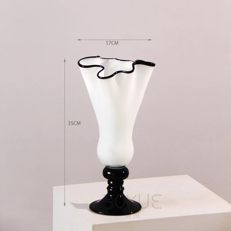 Handblown Fluted Pedestal Art Glass Trumpet Vase Stornfield