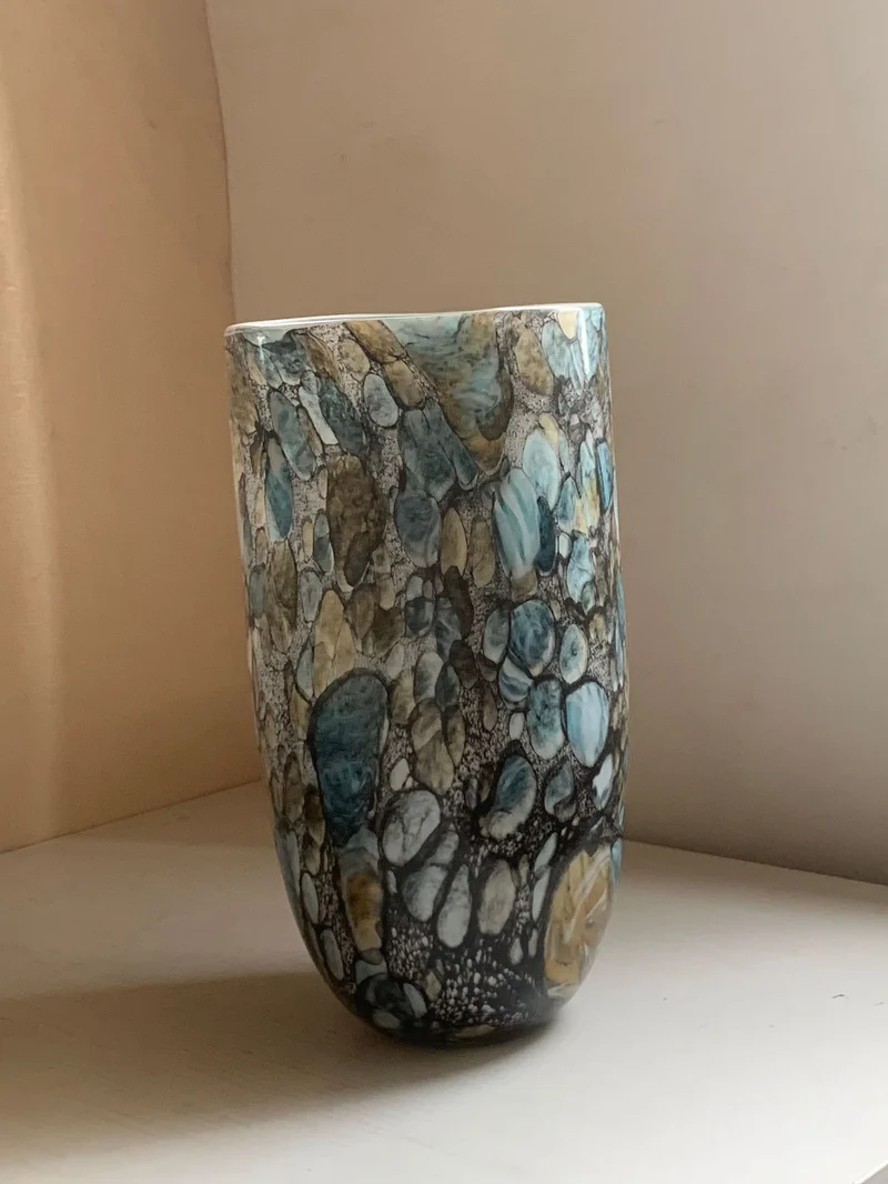 Handblown Flared-Neck Art Glass Decorative Vase with Textured Metallic Glaze Stornfield