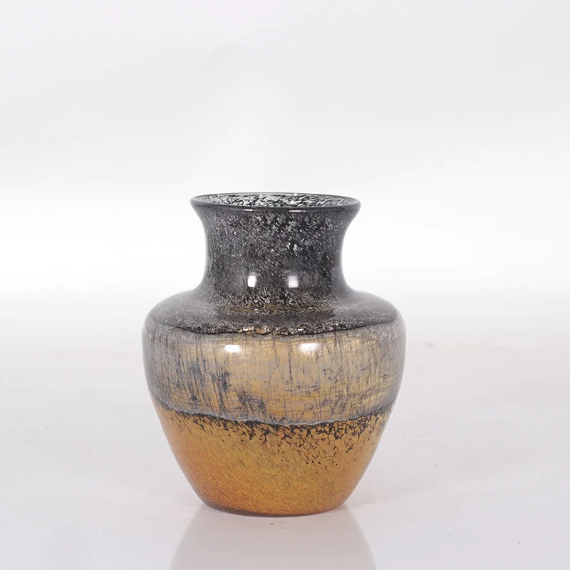 Handblown Flared-Neck Art Glass Decorative Vase with Textured Metallic Glaze Stornfield