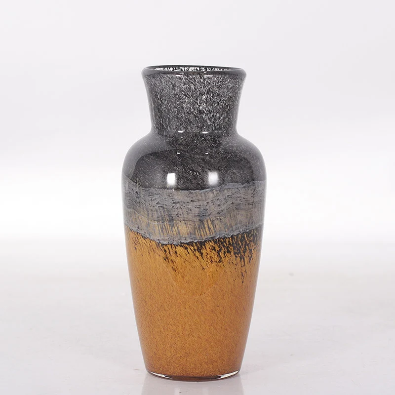 Handblown Flared-Neck Art Glass Decorative Vase with Textured Metallic Glaze Stornfield