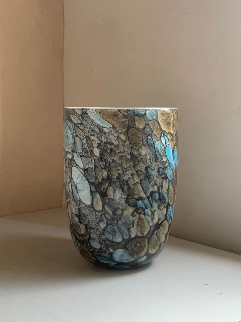 Handblown Flared-Neck Art Glass Decorative Vase with Textured Metallic Glaze Stornfield
