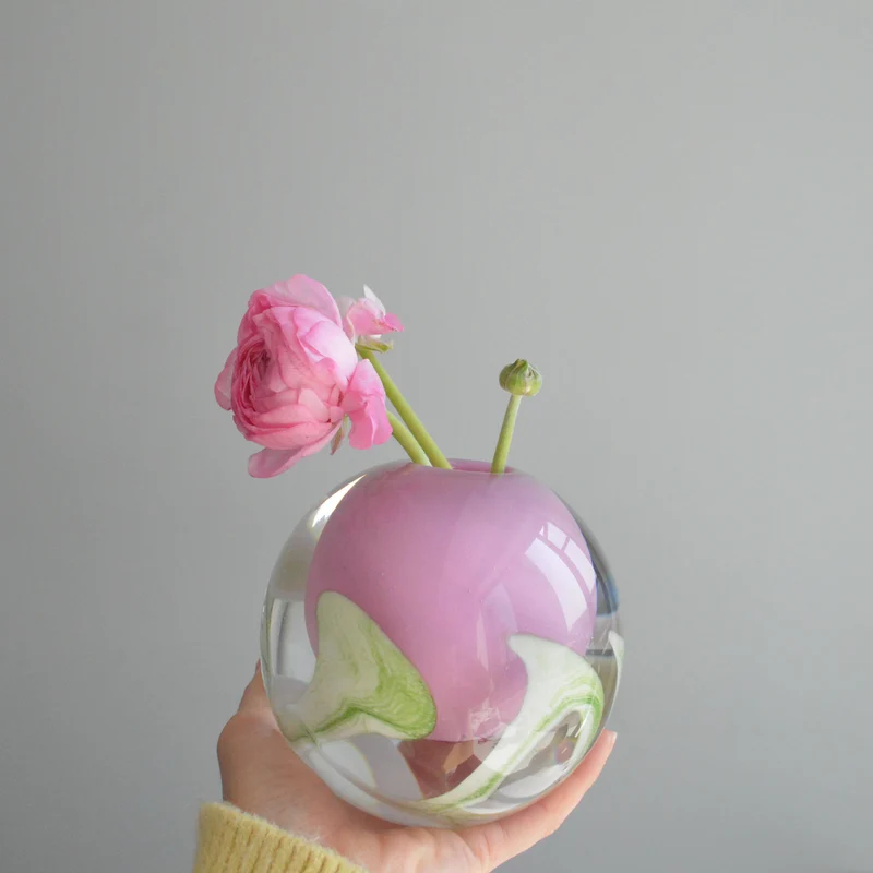 Handblown Encased-Glass Bud Vase with Sculptural Petal Inclusions Stornfield
