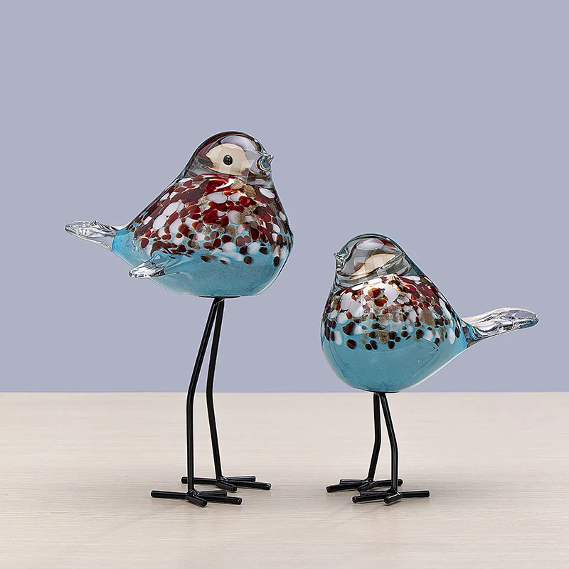 Handblown Decorative Glass Bird Sculpture on Metal Legs Stornfield