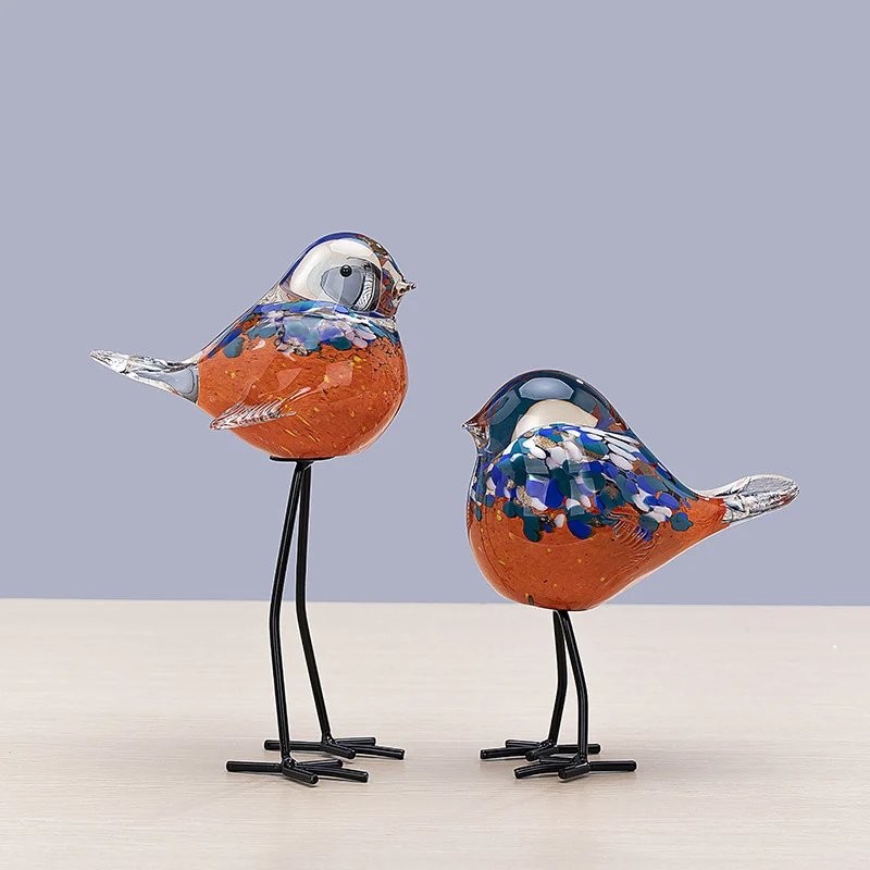 Handblown Decorative Glass Bird Sculpture on Metal Legs Stornfield