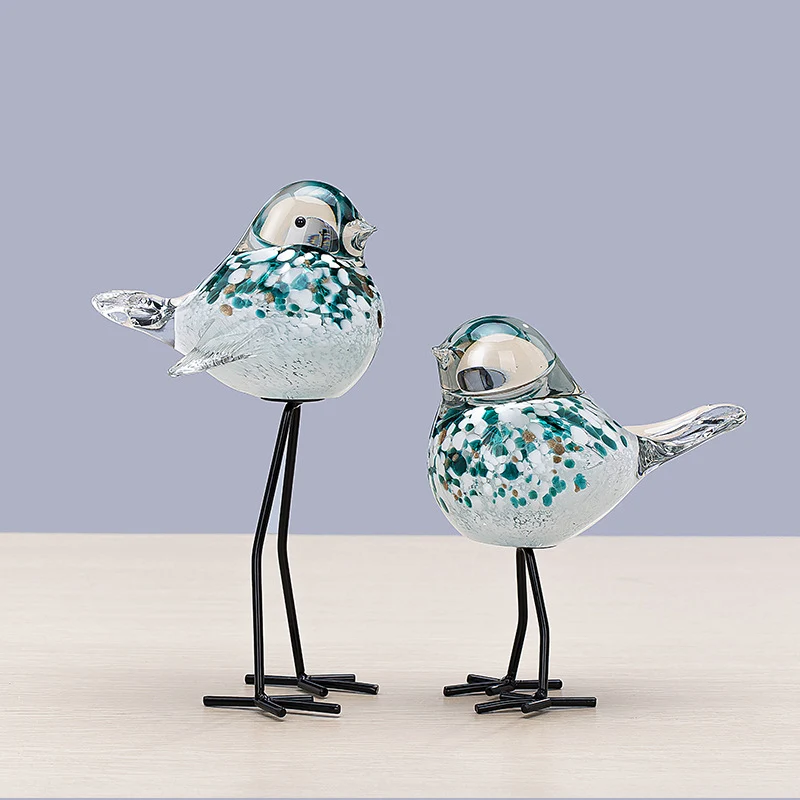 Handblown Decorative Glass Bird Sculpture on Metal Legs Stornfield