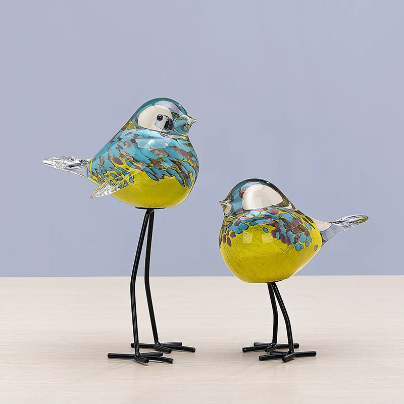 Handblown Decorative Glass Bird Sculpture on Metal Legs Stornfield