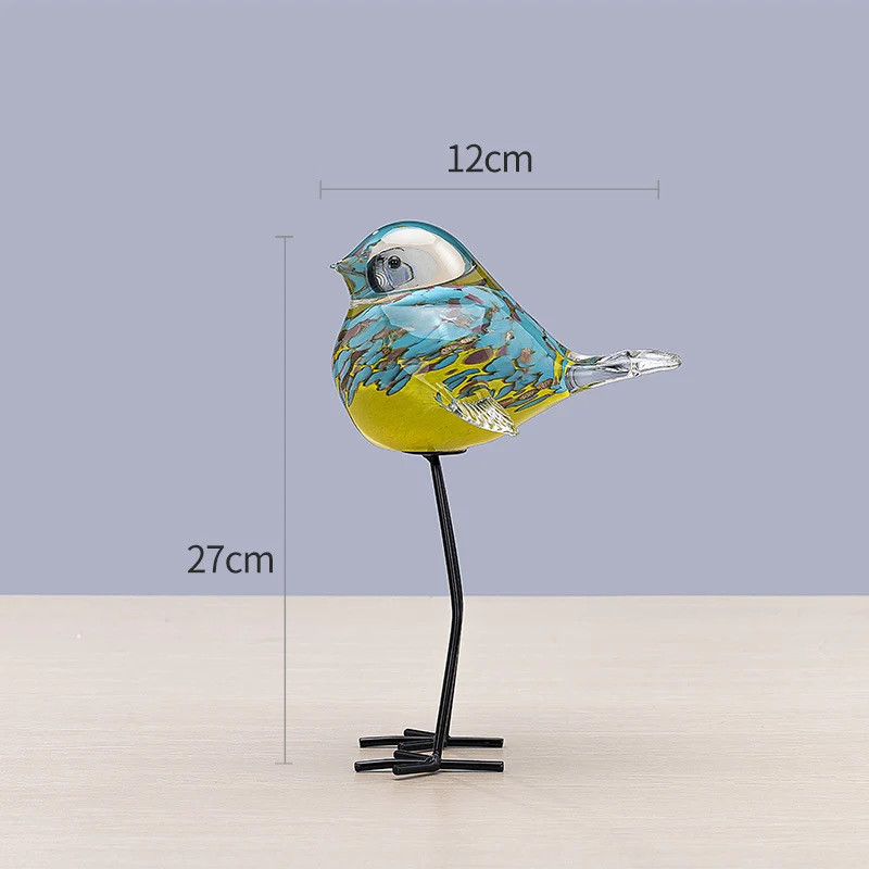 Handblown Decorative Glass Bird Sculpture on Metal Legs Stornfield