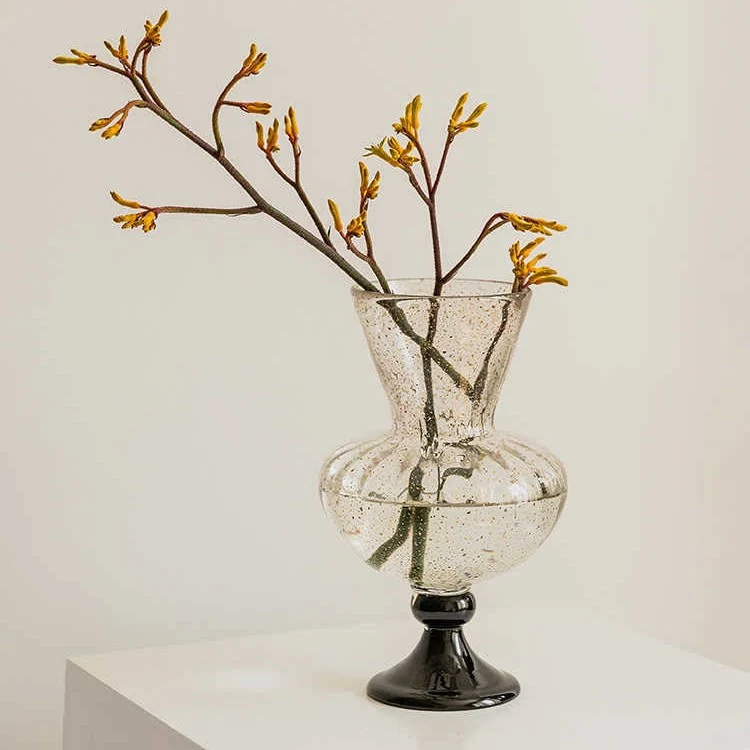 Decorative Blown Glass Ribbed Bulb Vase with Goblet Pedestal Stornfield