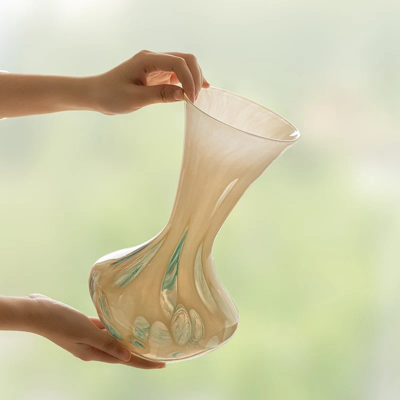 Contemporary Blown-Glass Hourglass Accent Vase Stornfield
