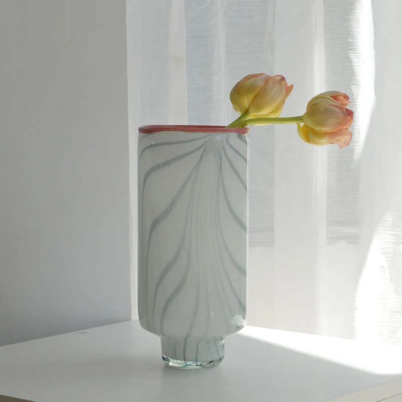 Artisan Columnar Swirl Pattern Thick Base Decorative Glass Vase Stornfield