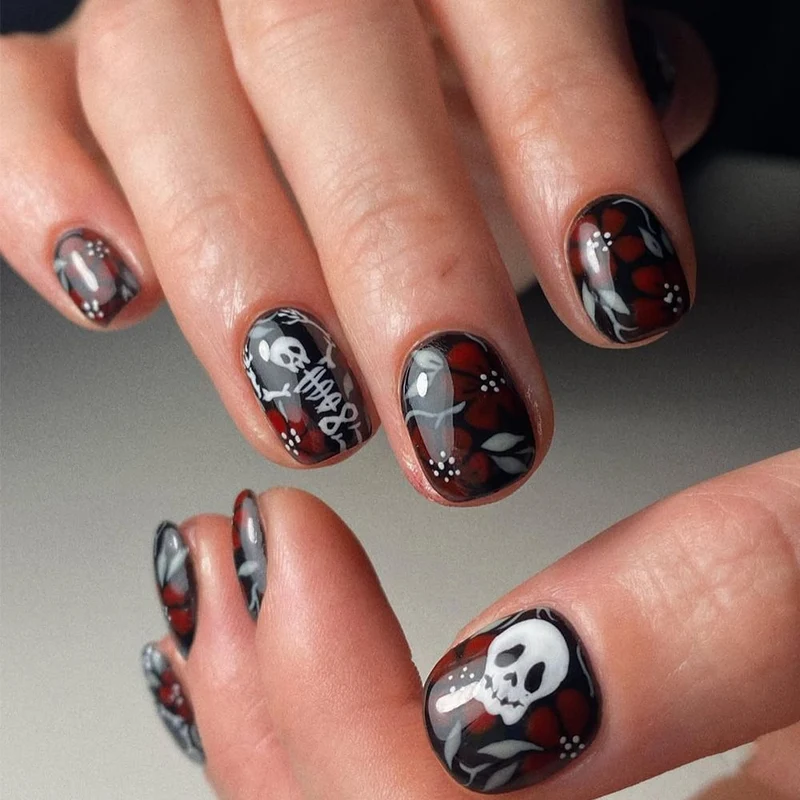 Gothic Floral Nail Art Design Stornfield