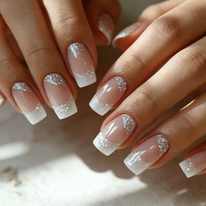 Glittery French Tip Acrylic Nail Extensions Stornfield