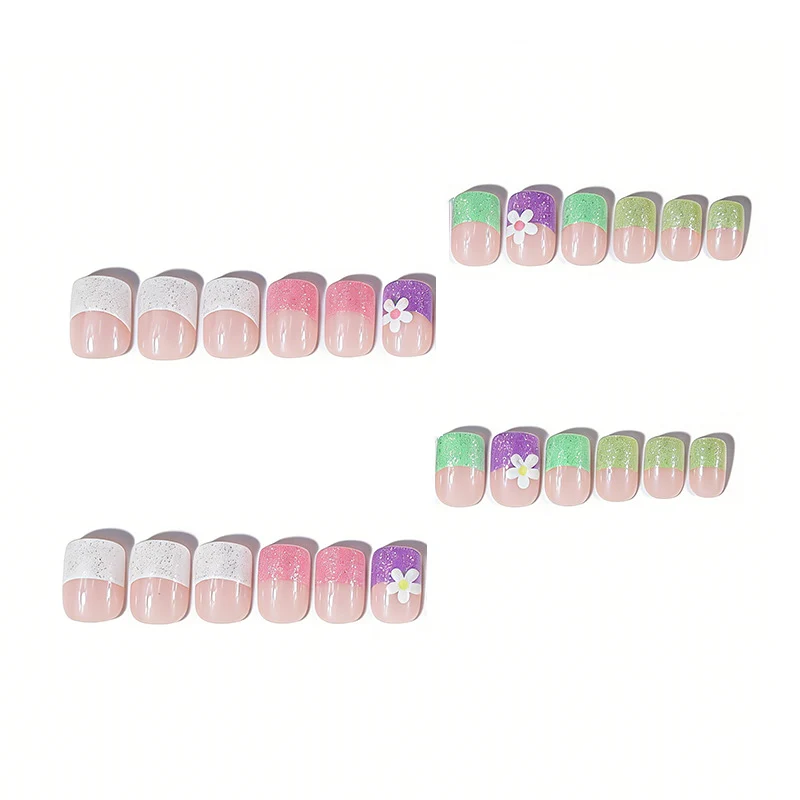 Glittery Floral Nail Art Enhancements Stornfield