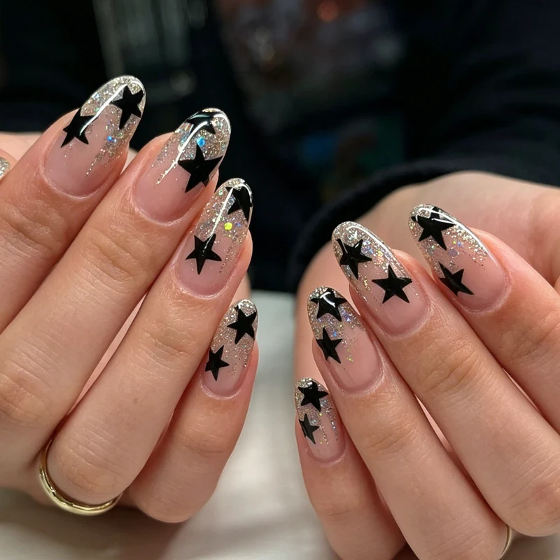 Glamorous Star-Themed Acrylic Nail Enhancements Stornfield