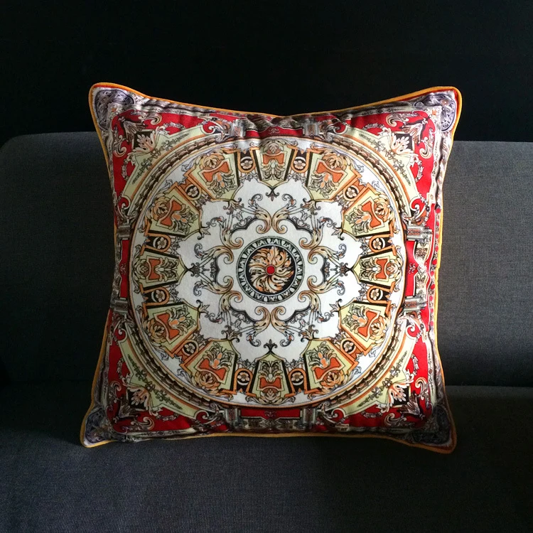 Vintage Equestrian Square Throw Pillow Cover with Piped Velvet Trim and Hidden Zipper