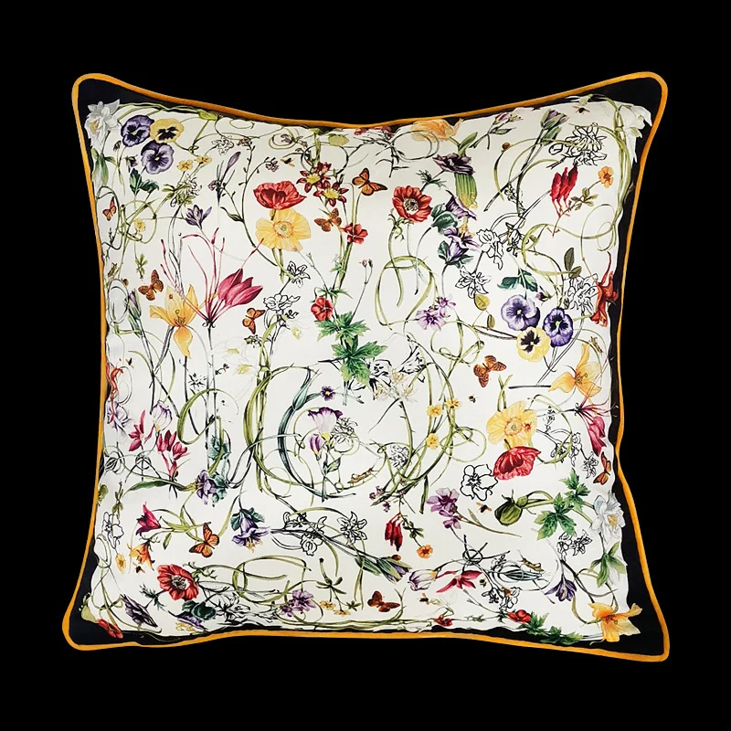 Vintage Equestrian Square Throw Pillow Cover with Piped Velvet Trim and Hidden Zipper
