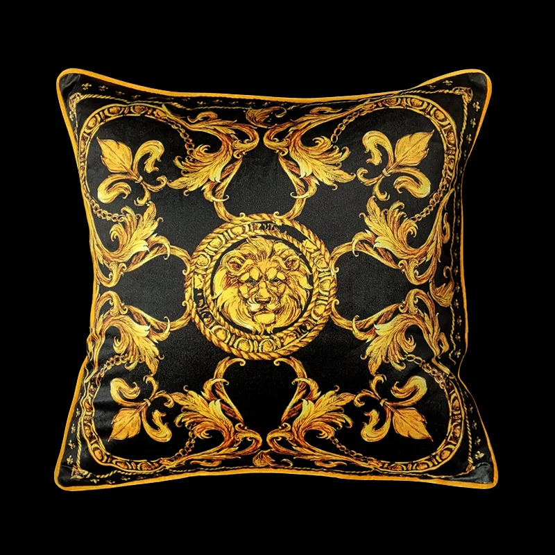 Vintage Equestrian Square Throw Pillow Cover with Piped Velvet Trim and Hidden Zipper