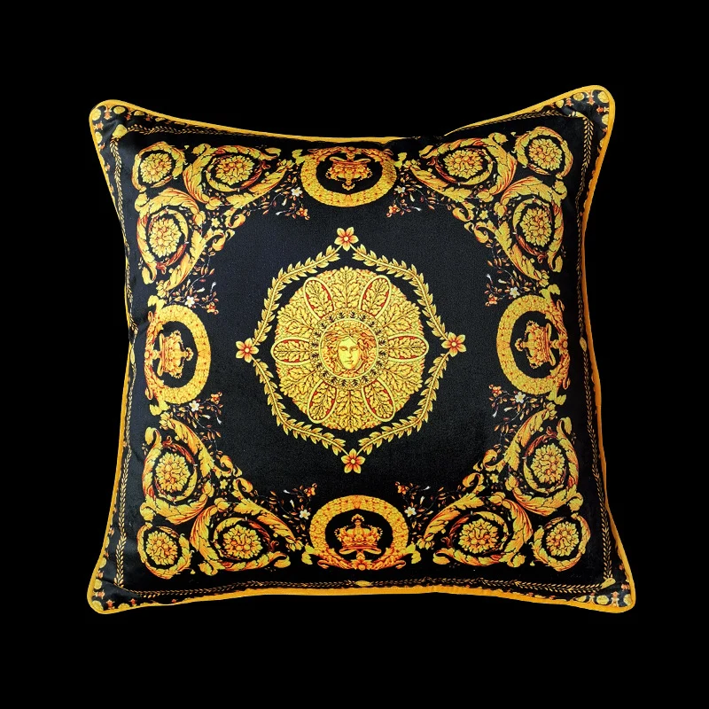 Vintage Equestrian Square Throw Pillow Cover with Piped Velvet Trim and Hidden Zipper